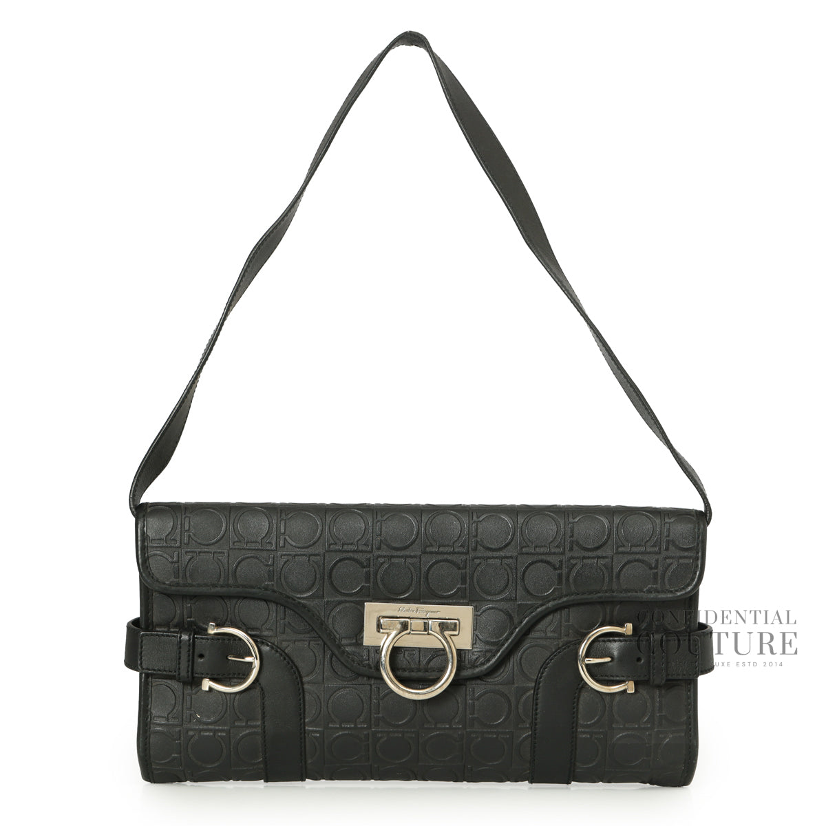Gancini Black Monogram Shoulder Bag
