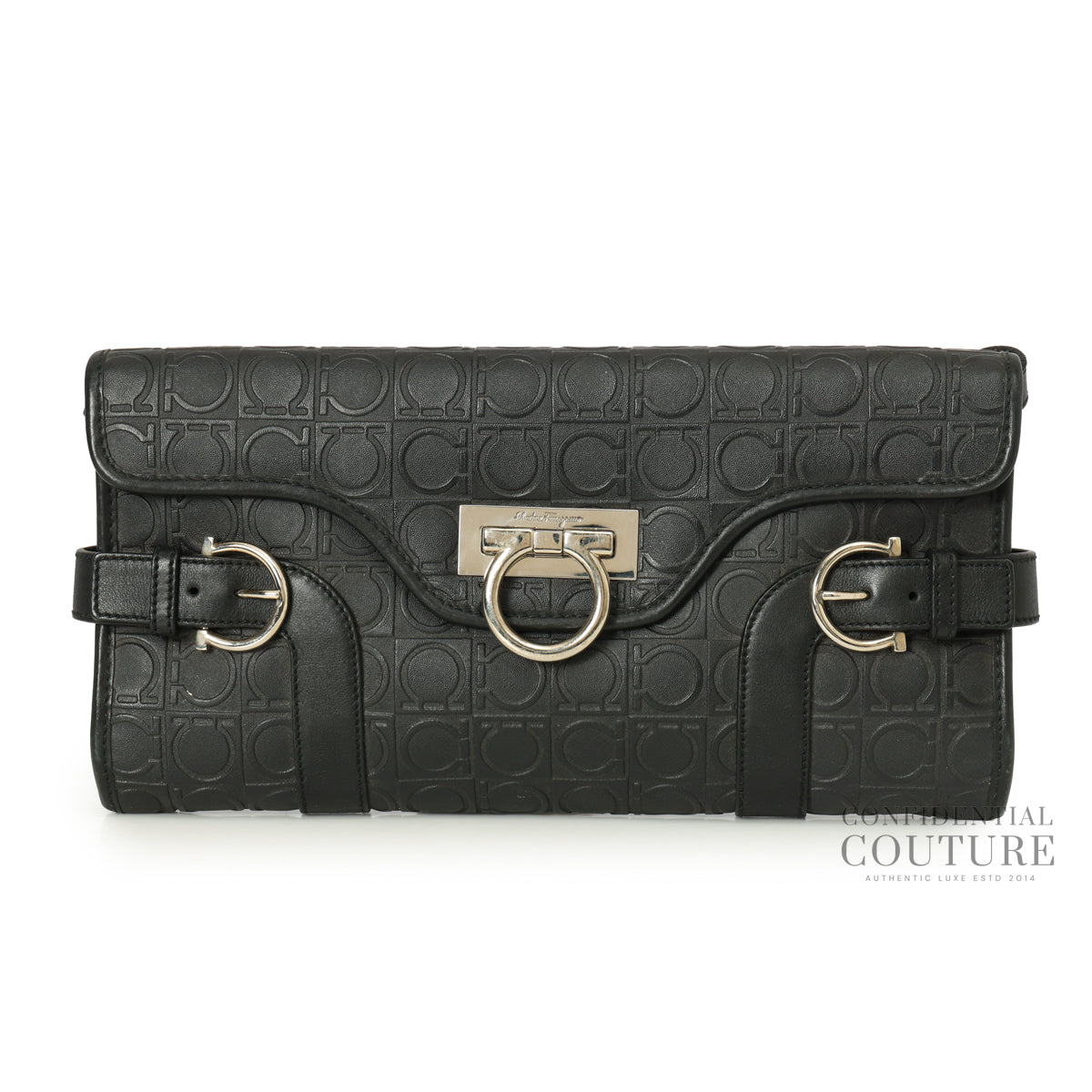 Gancini Black Monogram Shoulder Bag