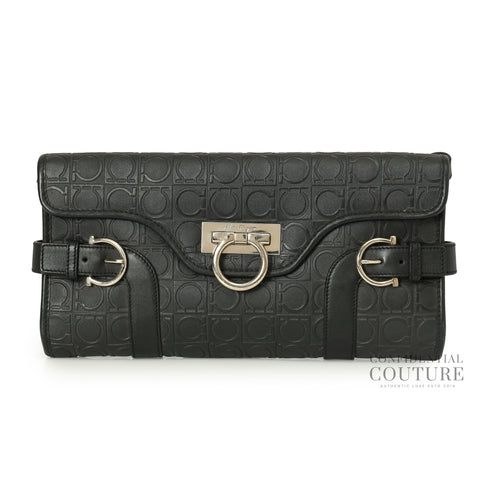 Gancini Black Monogram Shoulder Bag