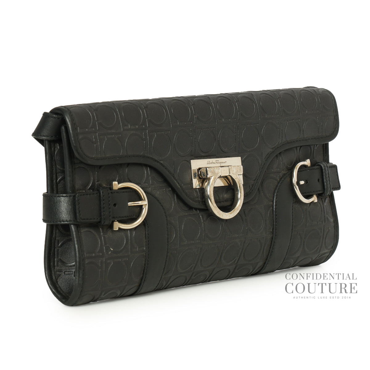 Gancini Black Monogram Shoulder Bag