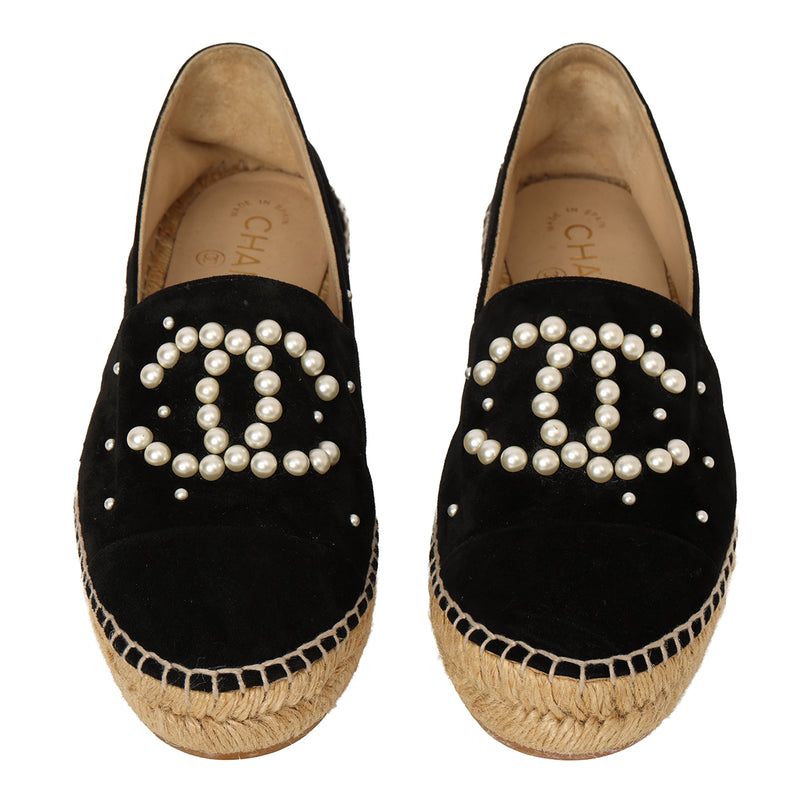 Pre loved chanel espadrilles black pearl size 40 price