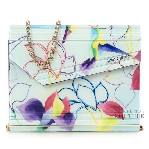 Candy White Hummingbird Acrylic and Leather Chain Clutch