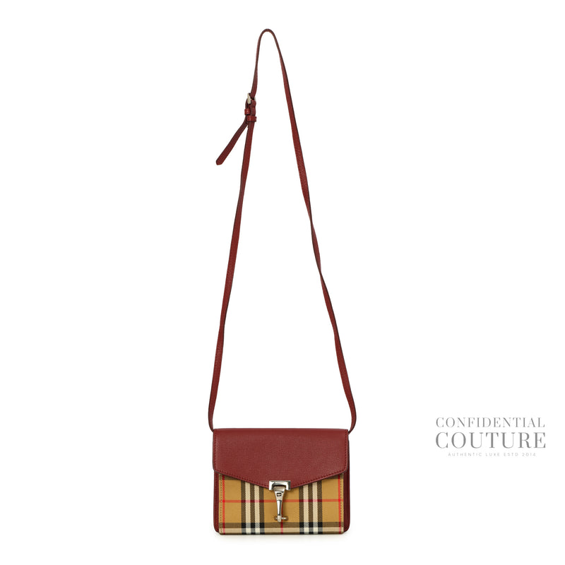 Macken House Check Canvas Burgundy Leather Crossbody Bag