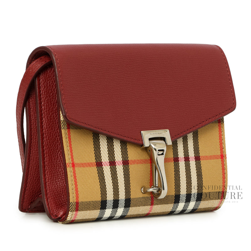 Macken House Check Canvas Burgundy Leather Crossbody Bag