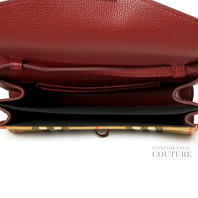 Macken House Check Canvas Burgundy Leather Crossbody Bag