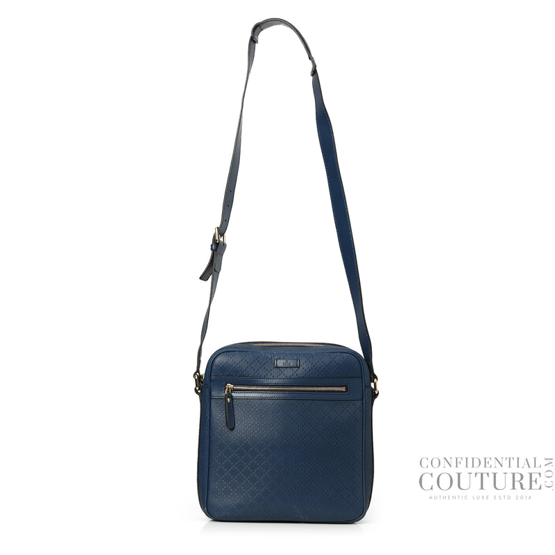 Blue Diamante Leather Medium Hilary Messenger Bag