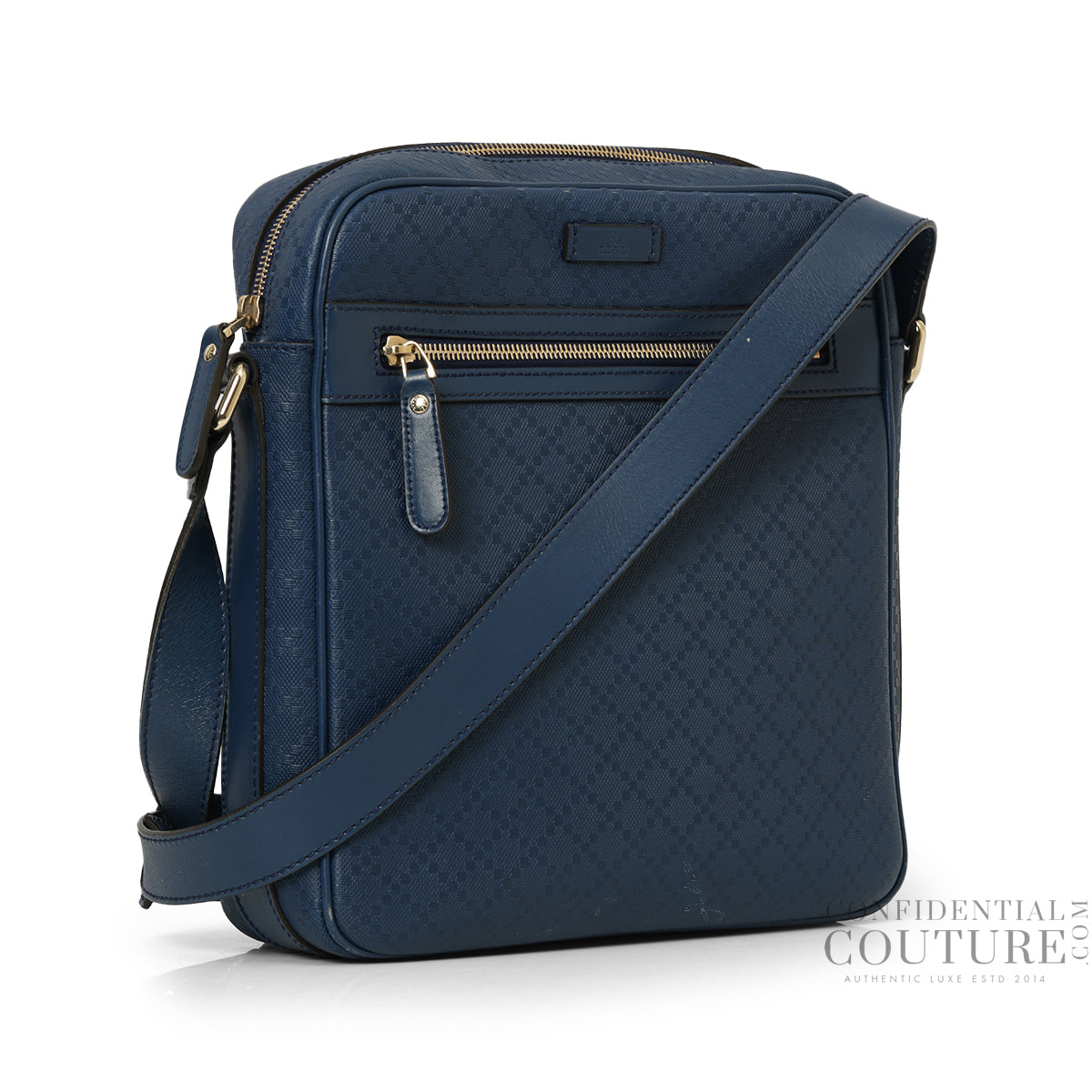 Blue Diamante Leather Medium Hilary Messenger Bag