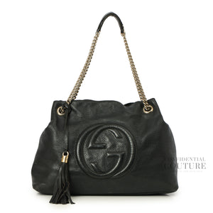 Black Pebbled Leather Soho Chain Tote Bag