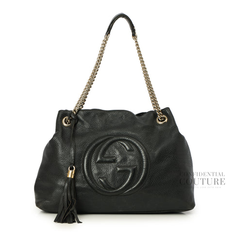 Black Pebbled Leather Soho Chain Tote Bag