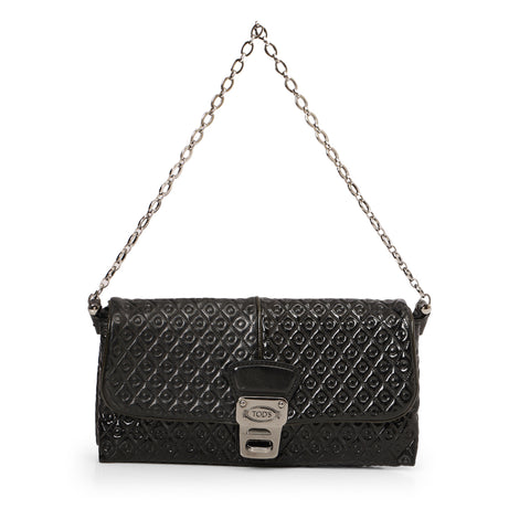 Black Coated Leather Chain Shoulder Bag