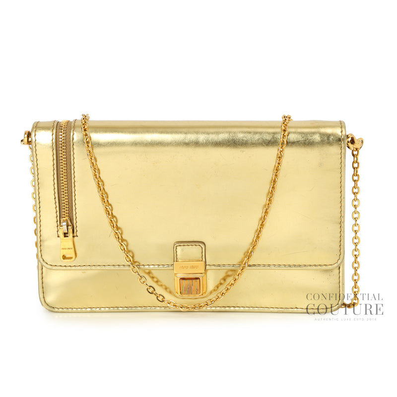 Gold Patent Leather Wallet On Chain Bag