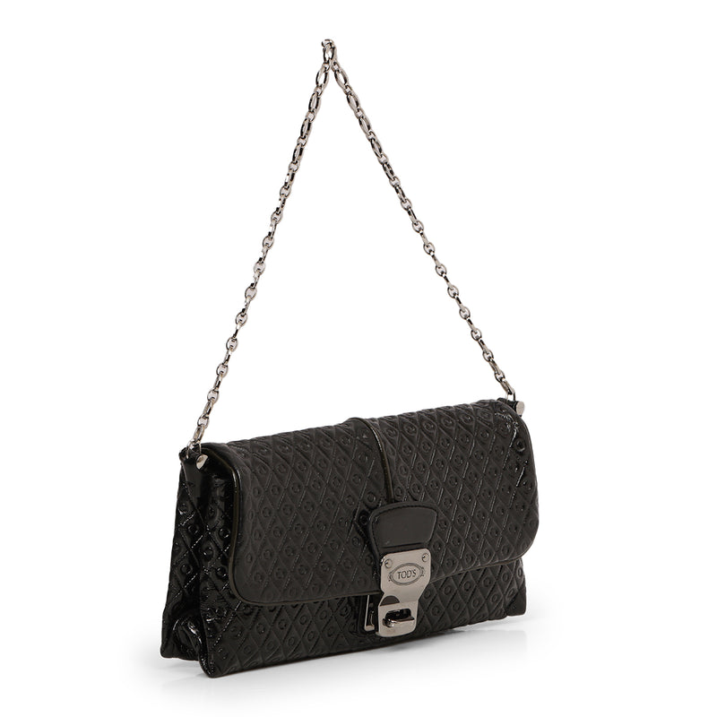 Black Coated Leather Chain Shoulder Bag