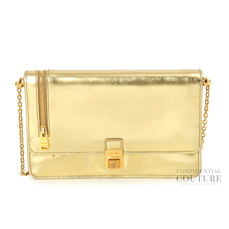 Gold Patent Leather Wallet On Chain Bag
