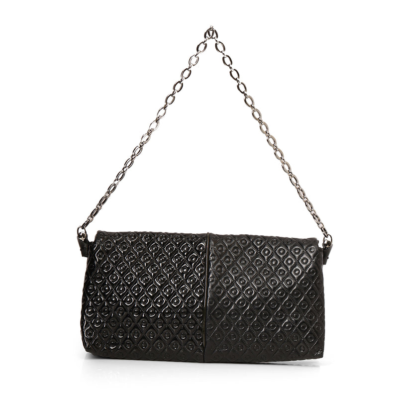 Black Coated Leather Chain Shoulder Bag