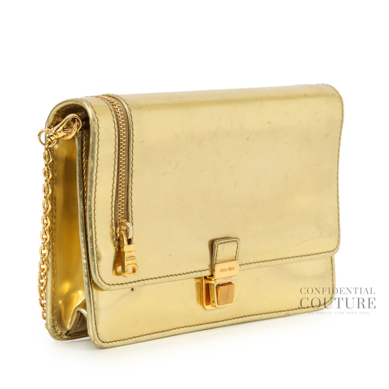 Gold Patent Leather Wallet On Chain Bag