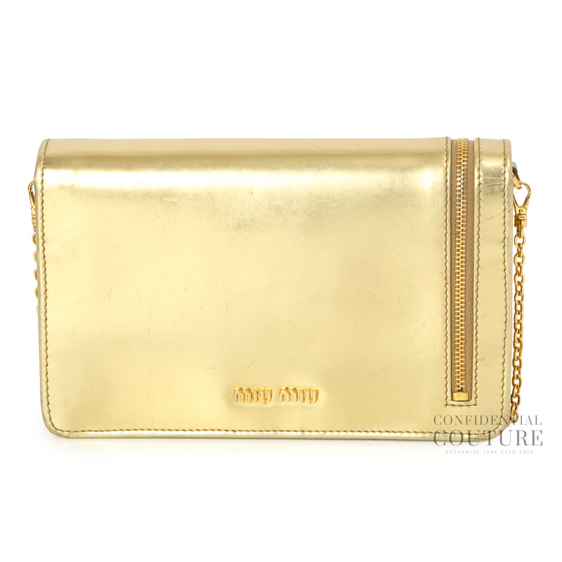 Gold Patent Leather Wallet On Chain Bag