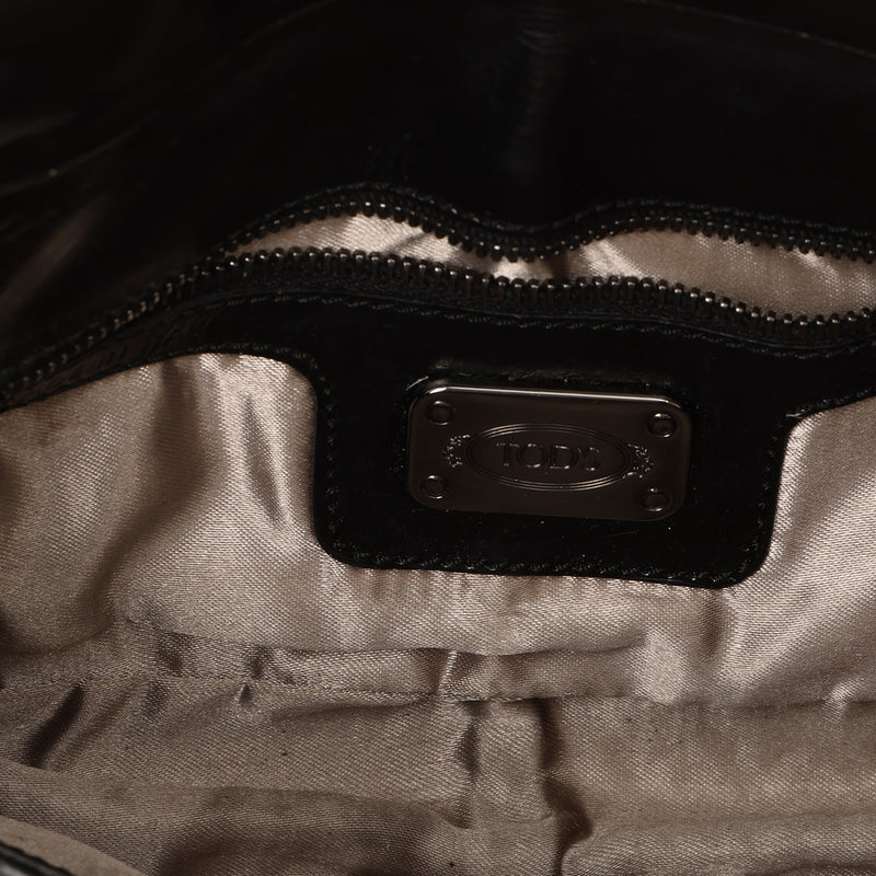 Black Coated Leather Chain Shoulder Bag