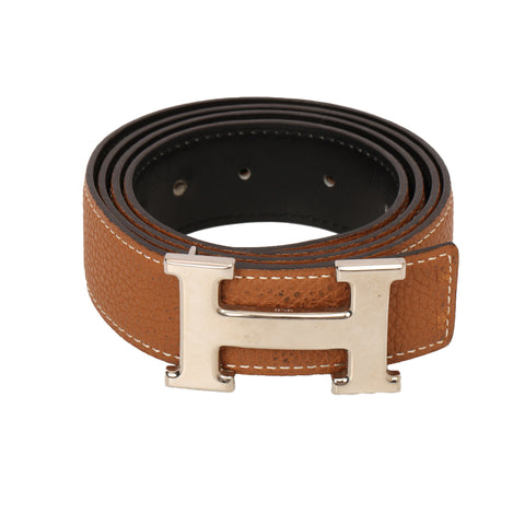 H Belt Buckle Reversible Tan Leather Strap 32 mm