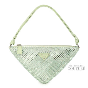 Triangle Green Crystal Embellished Mini Bag