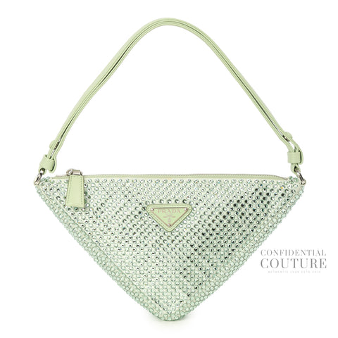 Triangle Green Crystal Embellished Mini Bag