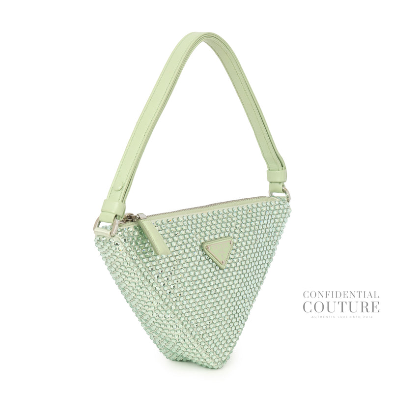 Triangle Green Crystal Embellished Mini Bag