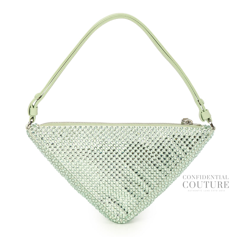 Triangle Green Crystal Embellished Mini Bag
