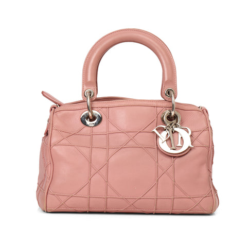 Cannage Quilted Lambskin Leather Granville Polochon Pink Small Bag