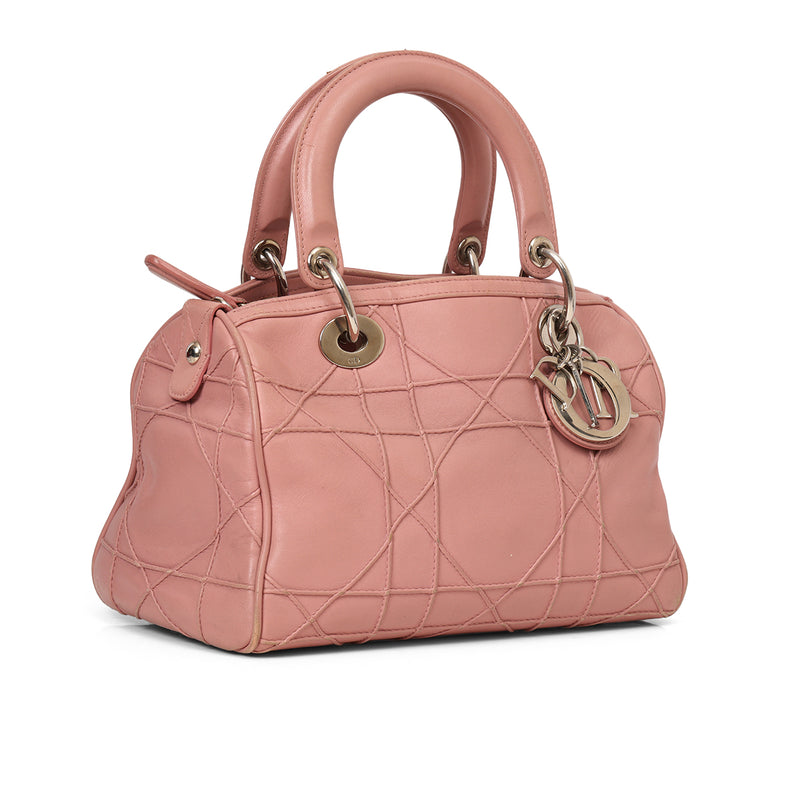 Cannage Quilted Lambskin Leather Granville Polochon Pink Small Bag