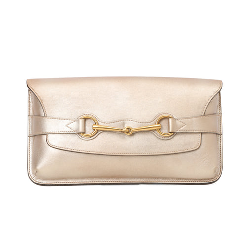 Gucci In Shiny Grey Leather Clutch