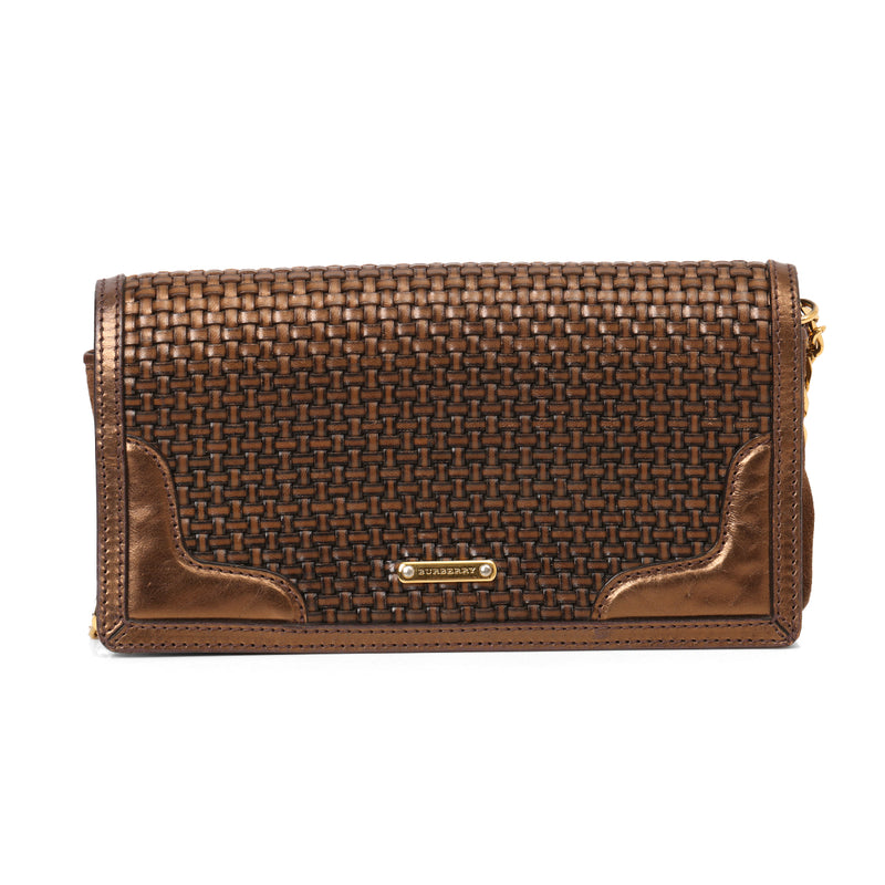 Pre-loved Burberry Metallic Brown Woven Leather and Suede Small Shoulder Bag