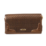 Metallic Brown Woven Leather and Suede Small Shoulder Bag