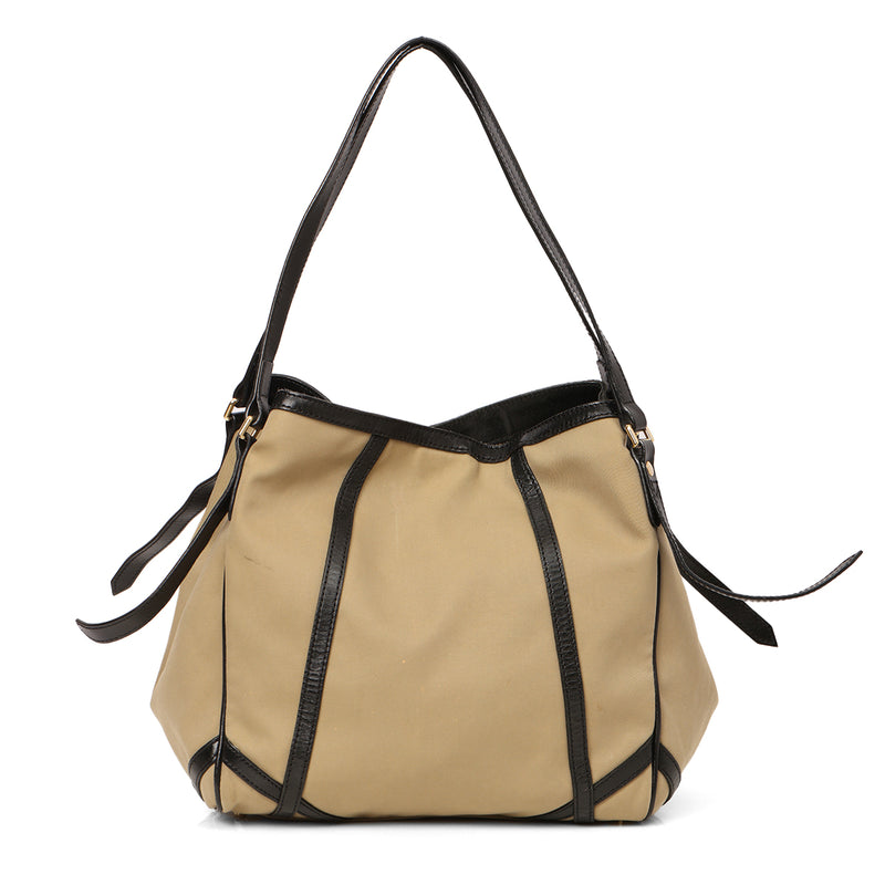 Women pre loved burberry canterbury canvas tote bag beige
