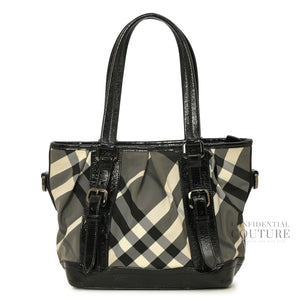 Black Beat Check Nylon Lowry Tote Bag
