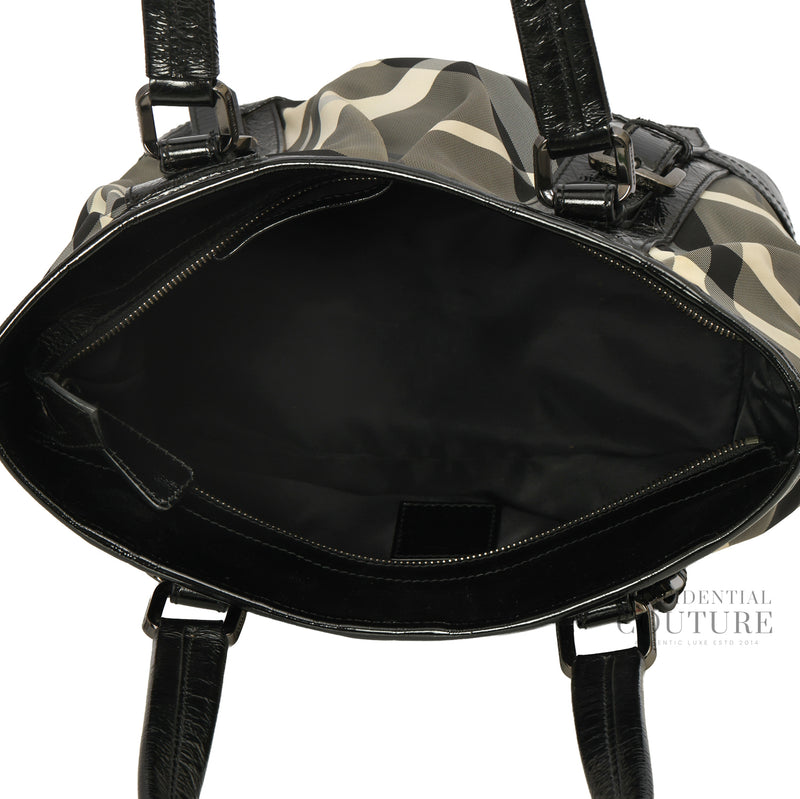 Black Beat Check Nylon Lowry Tote Bag
