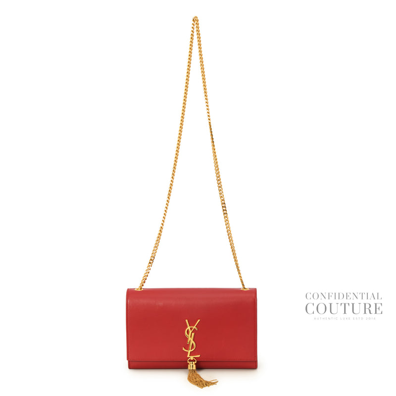 Red Smooth Leather Medium Kate Tassel Bag