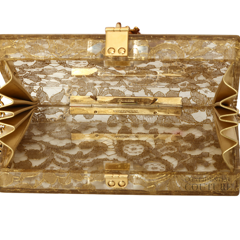 Gold Box Clutch in Plexi and Lace
