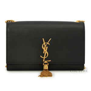 Black Smooth Leather Medium Kate Tassel Bag