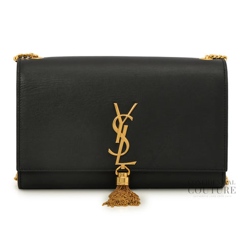 Black Smooth Leather Medium Kate Tassel Bag