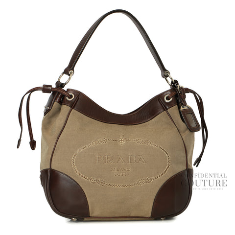 Corda/Brown Logo Jacquard Canvas and Leather Hobo Bag