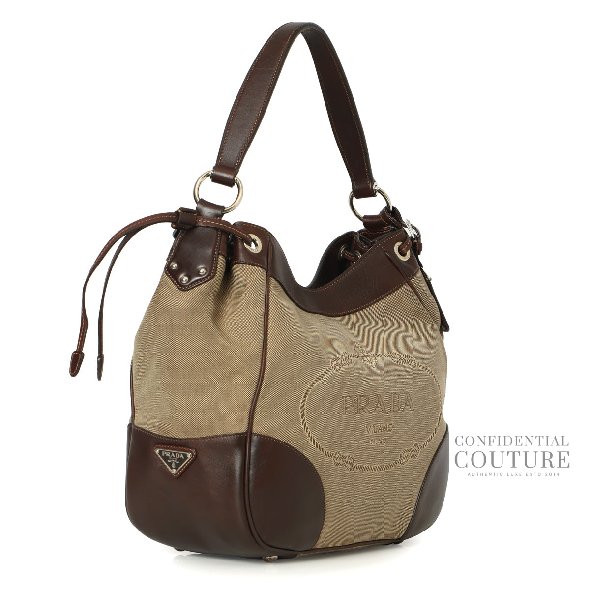 Corda/Brown Logo Jacquard Canvas and Leather Hobo Bag