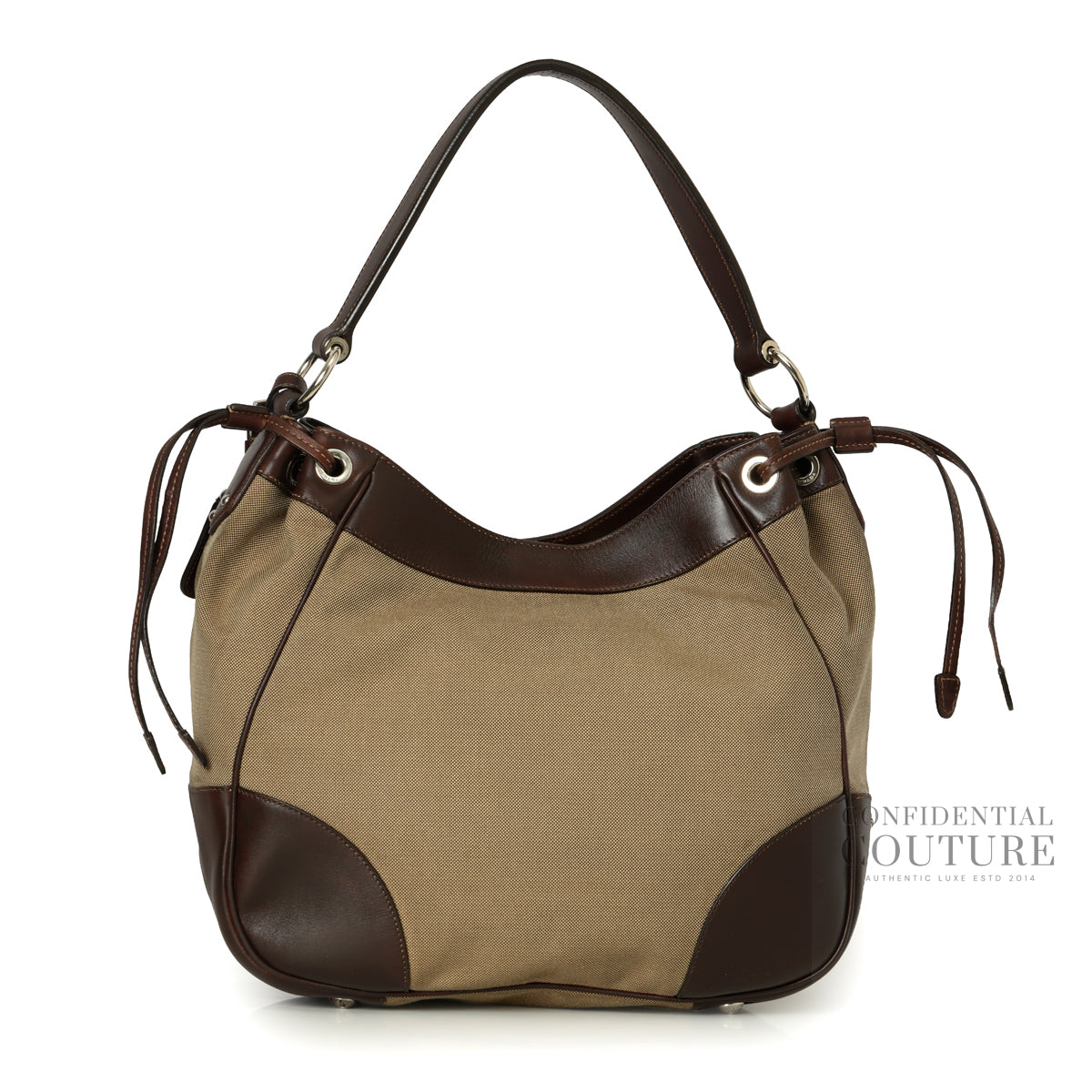 Corda/Brown Logo Jacquard Canvas and Leather Hobo Bag