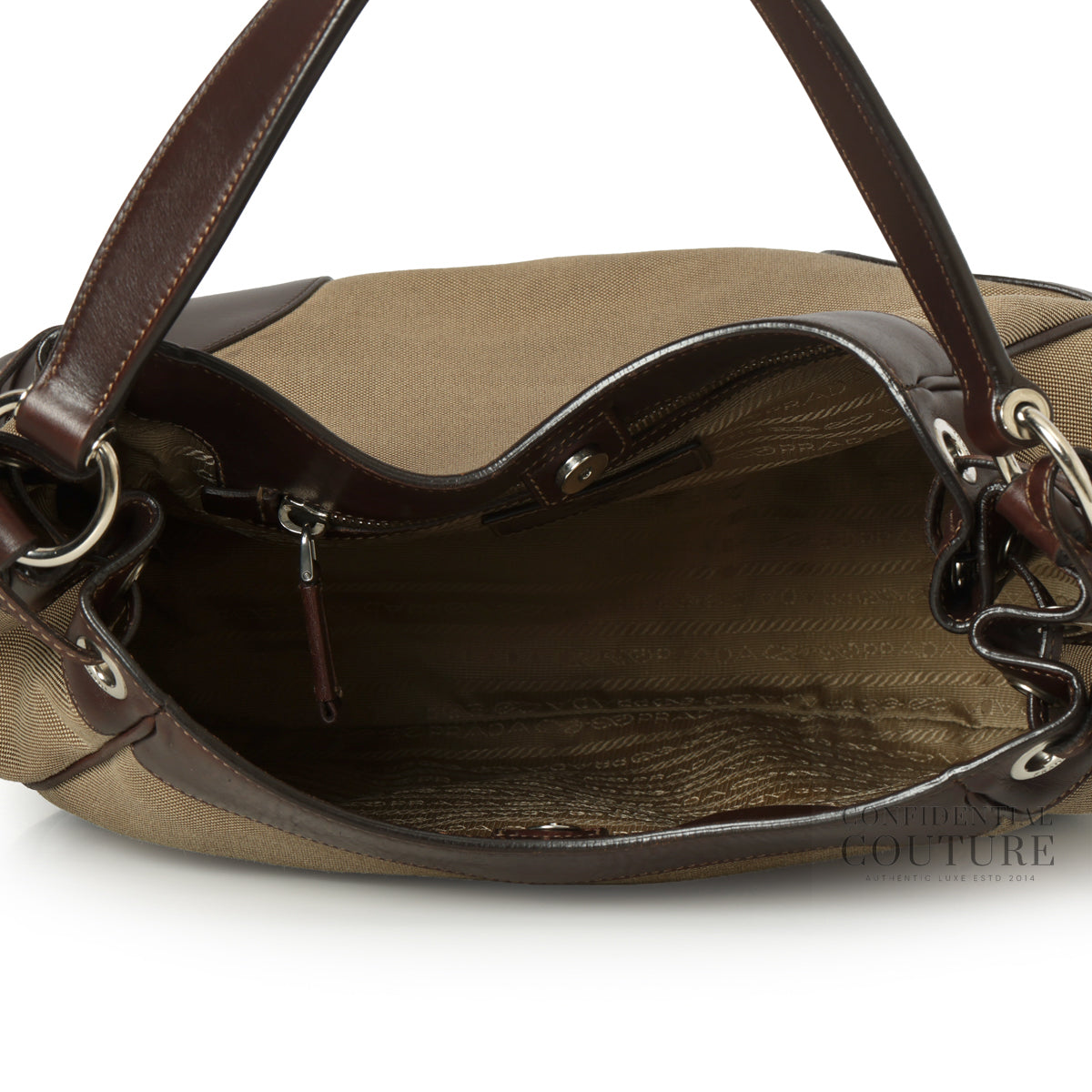 Corda/Brown Logo Jacquard Canvas and Leather Hobo Bag