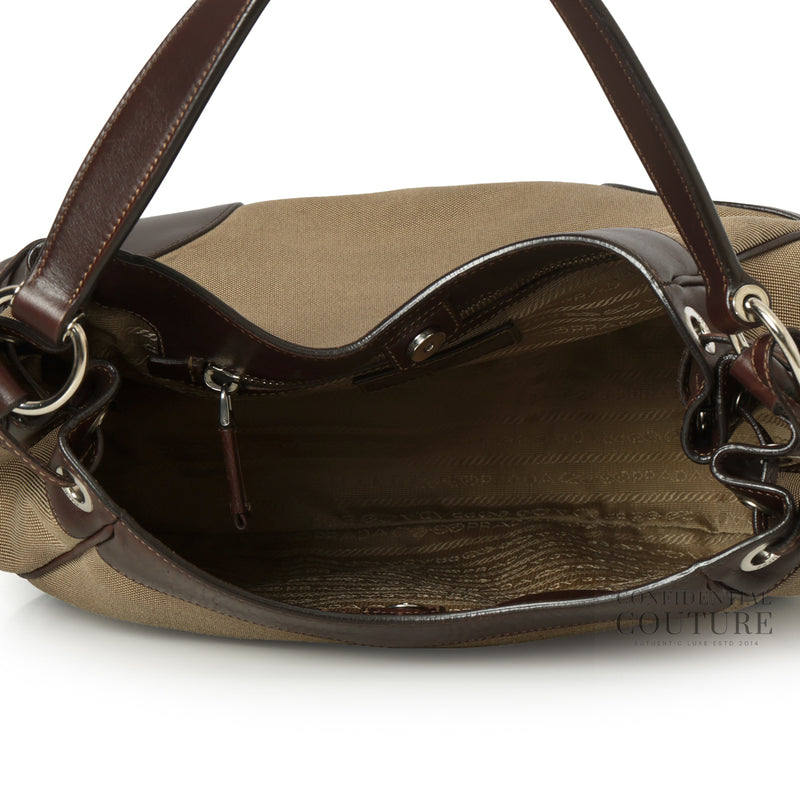 Corda/Brown Logo Jacquard Canvas and Leather Hobo Bag