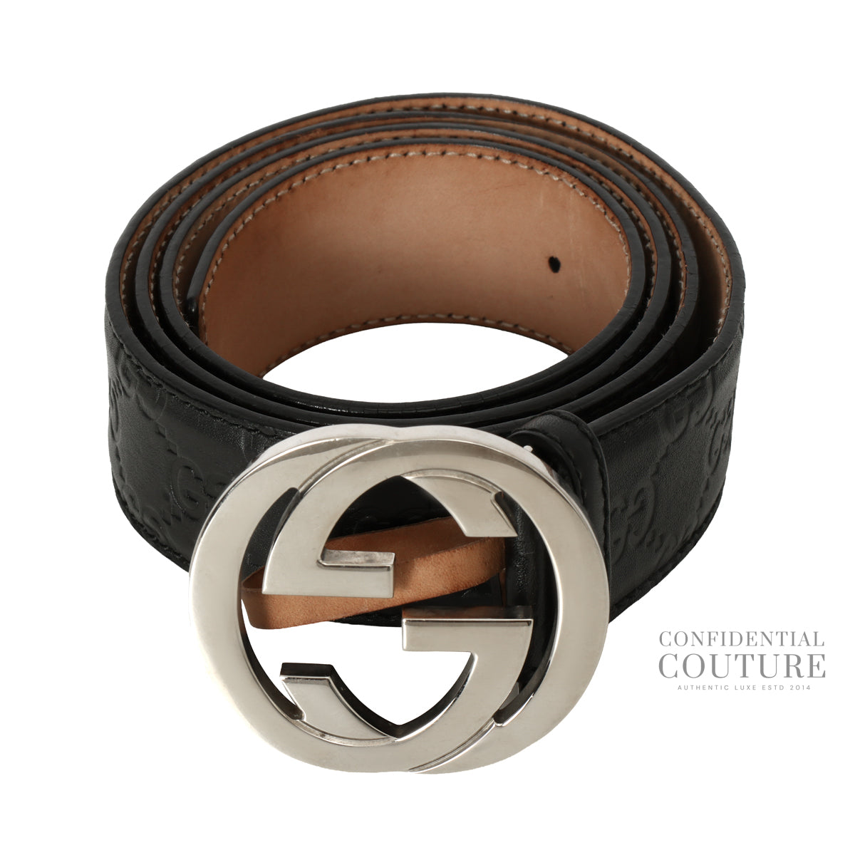 Guccissima Black Interlocking GG buckle leather belt- 40