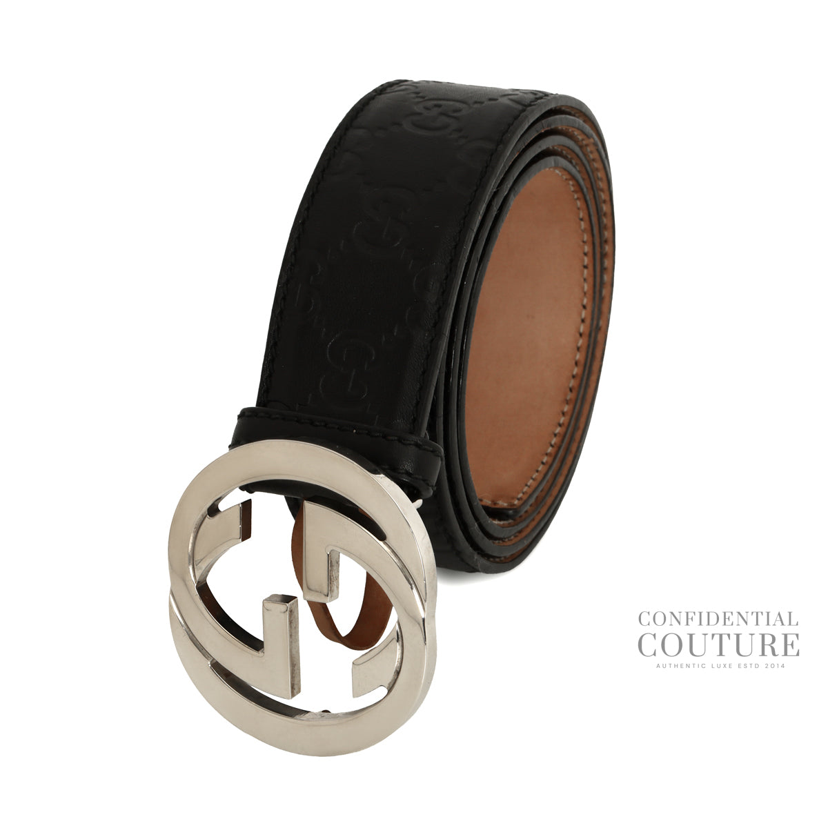 Guccissima Black Interlocking GG buckle leather belt- 40