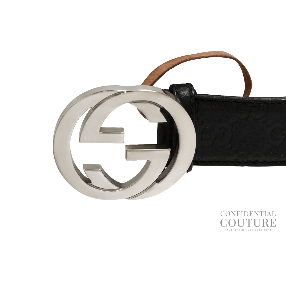 Guccissima Black Interlocking GG buckle leather belt- 40