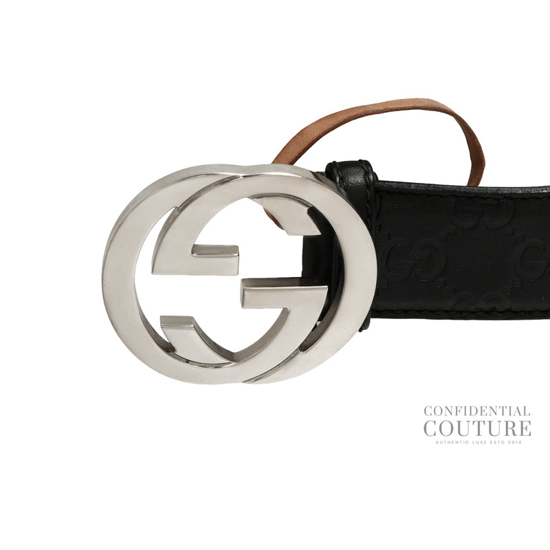 Women Gucci Guccissima Black Interlocking GG buckle leather belt- 40