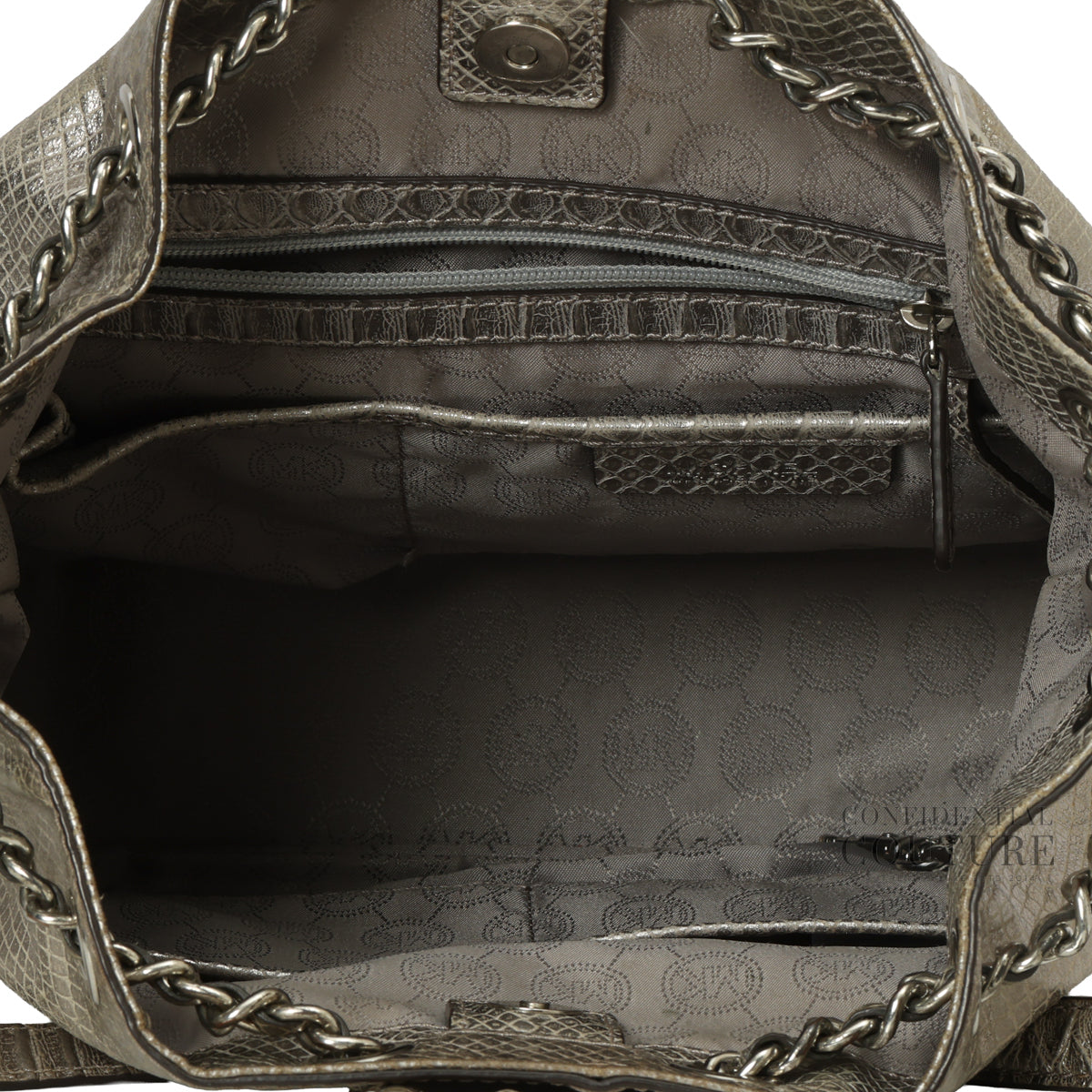Silver Pyhon Embossed Drawstring Shoulder Bag