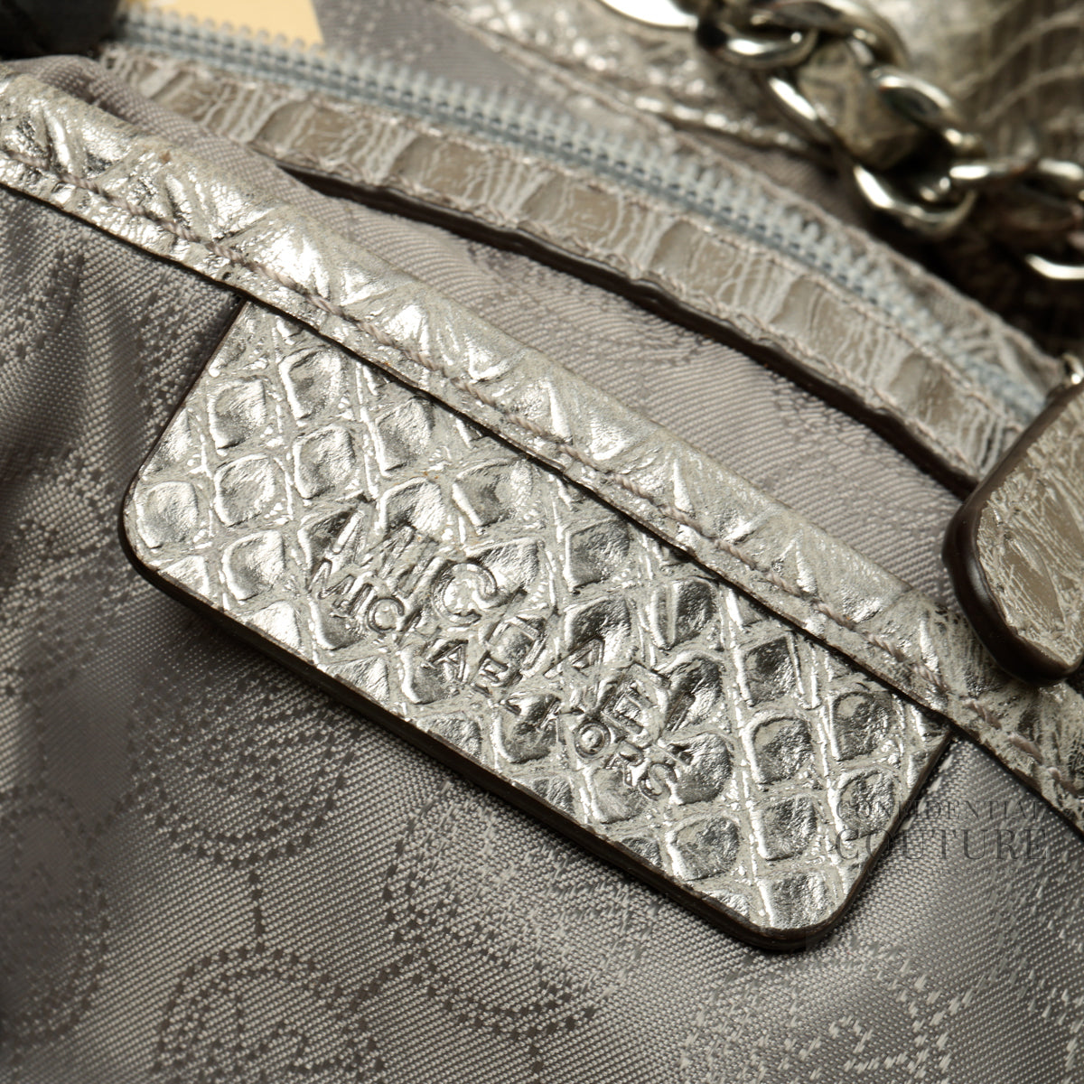 Silver Pyhon Embossed Drawstring Shoulder Bag