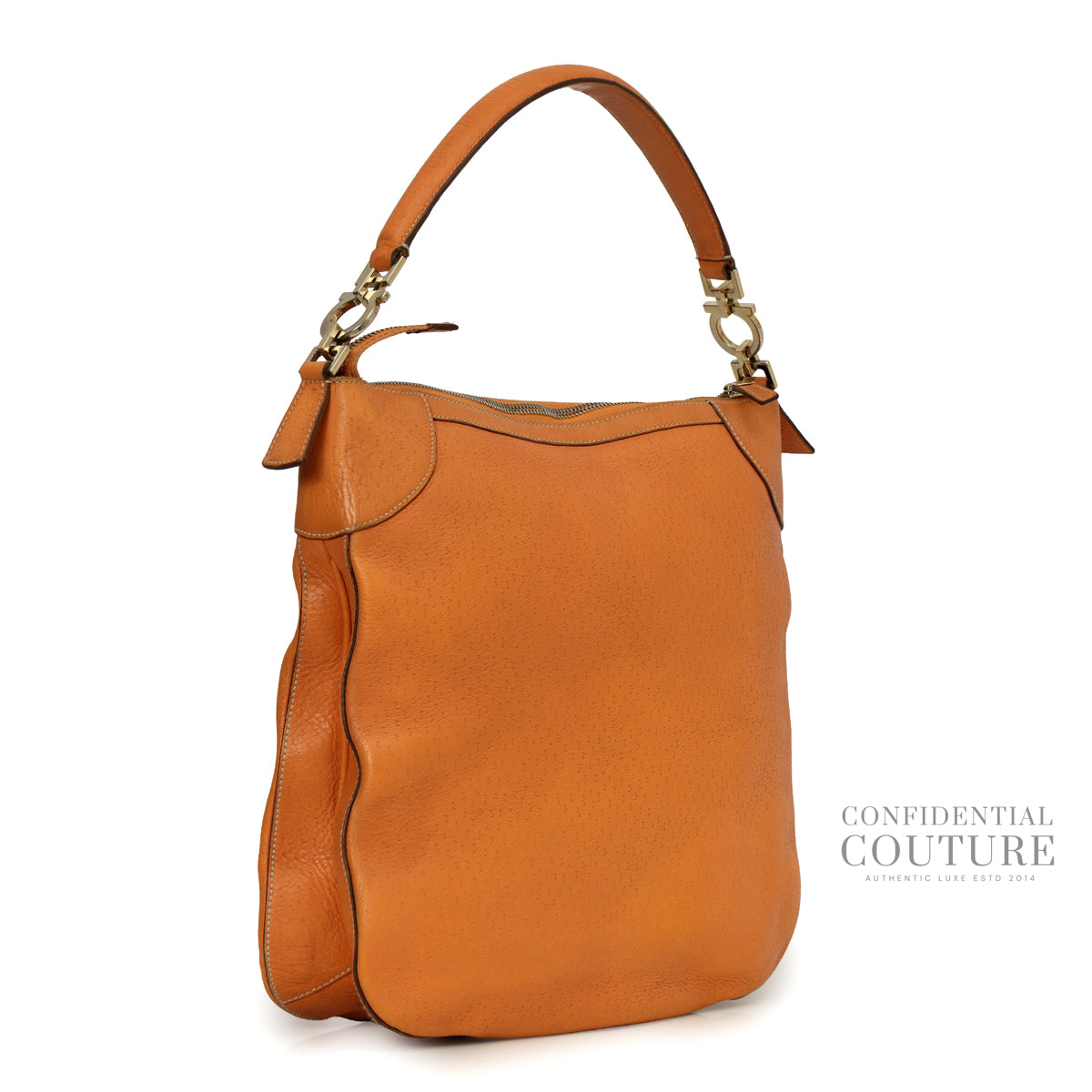 Orange Leather Hobo Bag